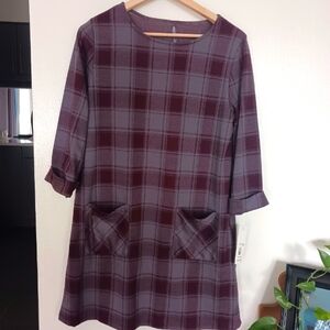 Massini • Women's Plaid Quarter Sleeve Midi Shift Dress